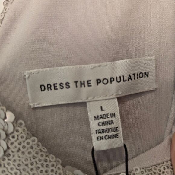 NWT Dress the Population Bree Bone plunge mini short sleeve sequence min Dress L - Picture 11 of 16